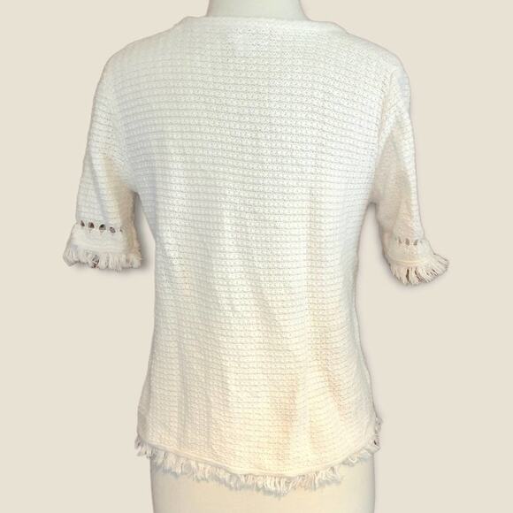 J.Crew Knit Top Medium White Short Sleeve Sweater Tee with Crochet Trim - Picture 2 of 6